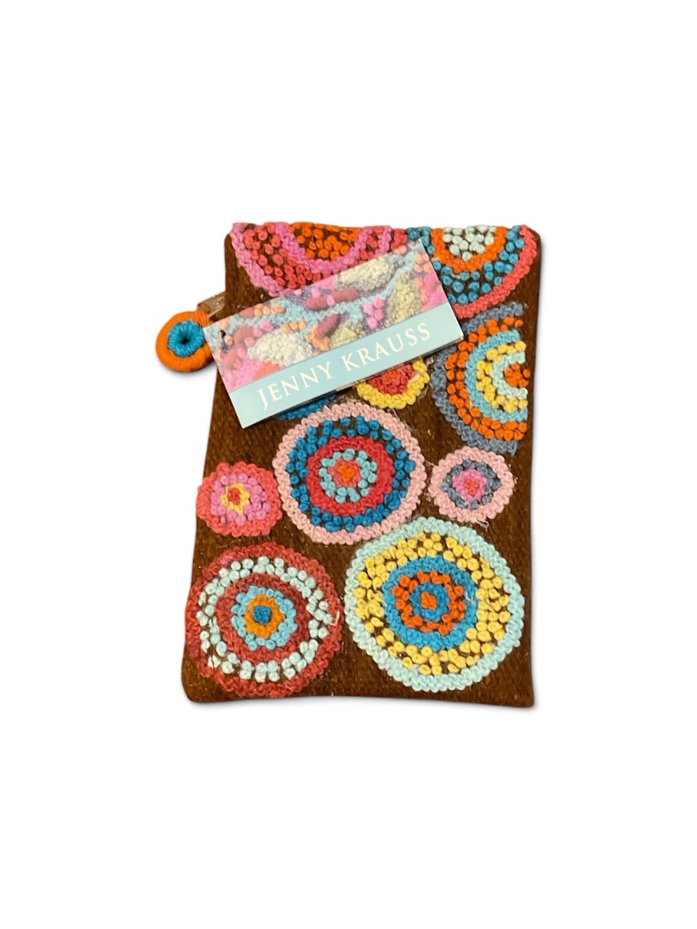 Jenny Krauss Ayacucho Circle Motif Pouch in Brown and Brights NWT